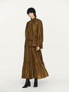 INTO THE EAST 25 Autumn/Winter Moss Green Lace-Up Silk Top/Spliced Layered Silk Skirt ITE-E1DGAW002GR20TP-LV Top